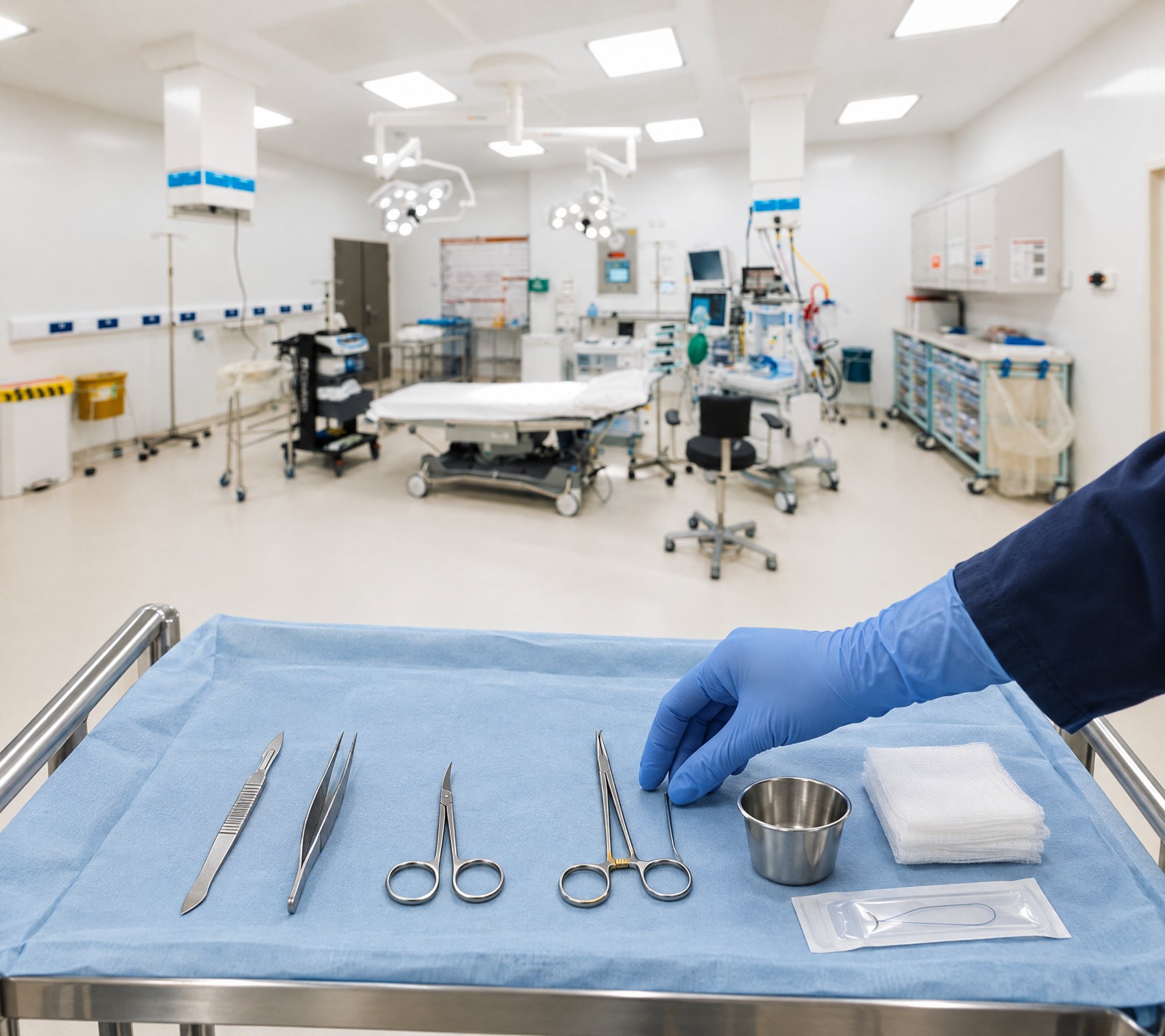 Sterile instrument tray set for minor skin surgery in a Waterfront theatre